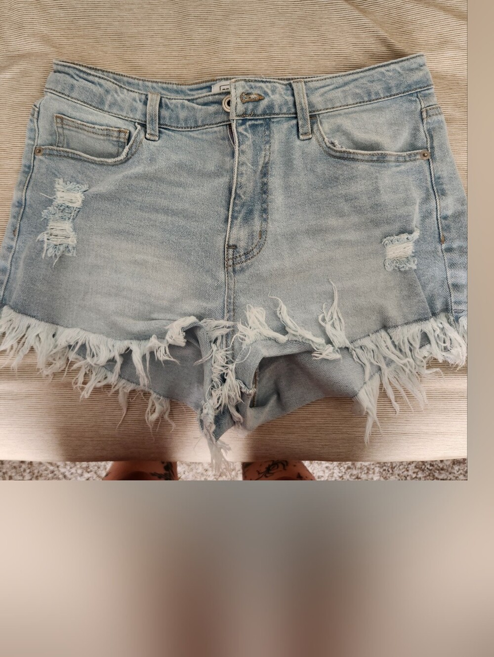 Celebrity Pink Washed Light Blue Distressed Festival Shorts